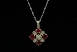 10k Gold Pendant w/ Ruby Stones, 14k Chain, 2.9 Grams