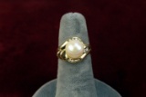 14k Gold Pearl Ring w/ Diamond Accents, Sz. 5, 4.5 Grams