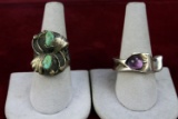 2 Silver Cast Rings - Turquoise & Lavender Stones