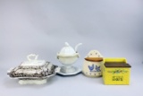 Vintage Salt Containers, Ironstone Covered Dish & More