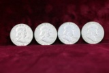 4 Franklin Silver Half Dollars; 1951-S,1961-D,1962-D,1963-D