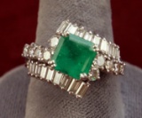 Emerald & Diamond Ring, 14 & 18k Setting, 2.95 Cts. Diamonds, Sz. 9