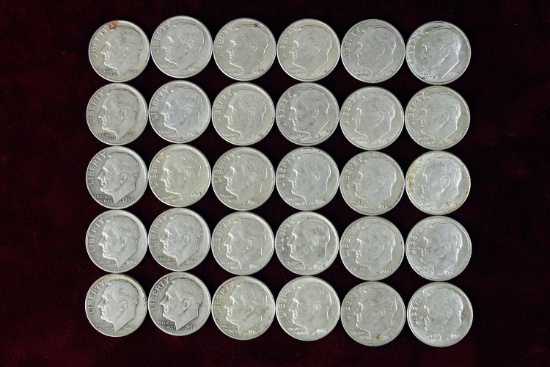 30 various dates/mint Roosevelt Silver Dimes