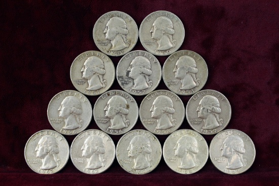 14 various dates/mint Washington Silver Quarters