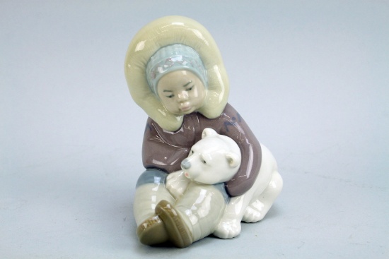 Lladro " Eskimo Boy w/ Polar Bear" #5238 Porcelain, Spain