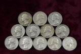 12 various dates/mint Washington Silver Quarters