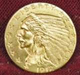 1912 U.S. Indian Head Gold 2 1/2 Dollar Coin