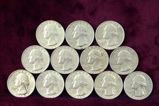 12 various dates/mints Washington Silver Quarters