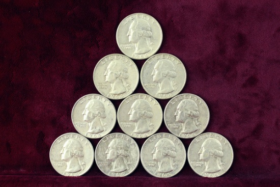 10 various dates/mints Washington Silver Quarters