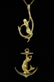 14k Gold Mermaid Pendant, Brooch & 14k Chain, 15.5 Grams