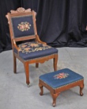 Antique Eastlake Style Chair w/ Vintage Footstool