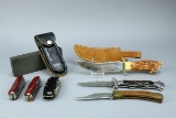 Assorted Folding, Fixed Blade Knives, Stone & More