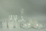 Crystal Decanter, Glasses, Cream & Sugar