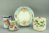 Porcelain Pitchers, Plate & Biscuit Jar