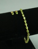 14k Gold Peridot Bracelet & Earrings, Grams
