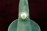 Silver Ring w/ Pearl Style Accent, Sz. 7