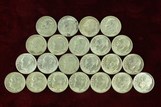 22 Roosevelt Silver Dimes; various dates/mints