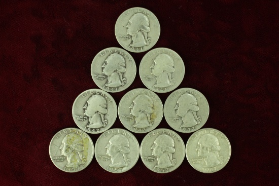 10 Washington Silver Quarters