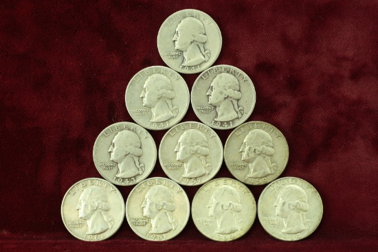 10 Washington Silver Quarters