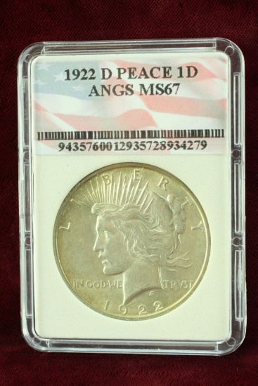 1922-D Peace Silver Dollar; MS67 by ANGS