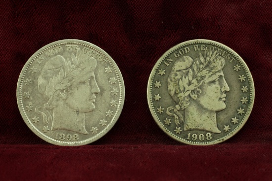 2 Barber Quarters; 1898-P,1908-O