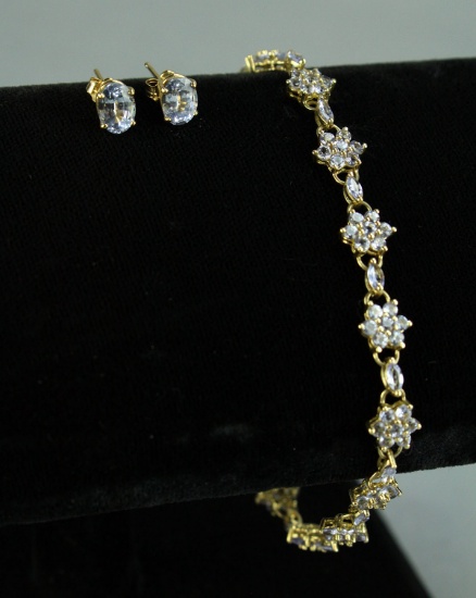 14k Gold Tanzanite Bracelet & Earrings, 8.5 Grams