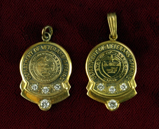 10k Gold w/ Diamonds -Veteran Affairs Service Pendants, 9.4 Grams