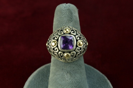 Silver Ring w/ 18k Details, Sz. 6.5