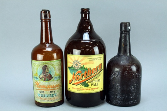 Vintage Whiskey Bottles, Beer Growler: Yemassee Rye, Northern Pale Ale