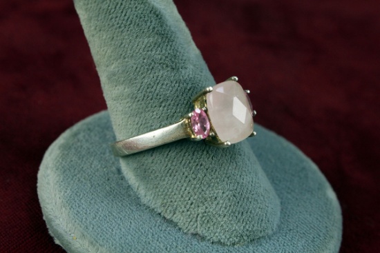 Silver Ring w/ 3 Pink Stones, Sz. 10