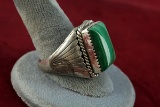 Silver Southwest Style Ring w/ Green Stone, Sz. 13.5