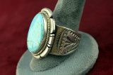 Silver Southwest Style Turquoise Ring, Sz. 13.5