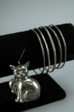 Sterling Silver Cat Pendant, Silver Bangle Bracelets