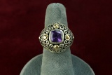 Silver Ring w/ 18k Details, Sz. 6.5