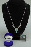 Sterling Silver Southwest Style Ring, Pendant & Earrings, Sz. 9