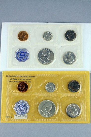2 US Mint Silver Proof Coin Sets; 1959 & 1960 (note one missing orig envelop.)