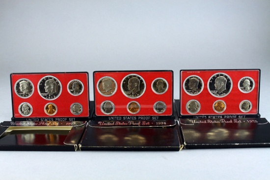 3 US Mint Proof Sets; 1973,1974,1975