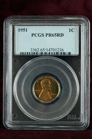 1951-P Lincoln Wheat Cent, PCGS PR65RD