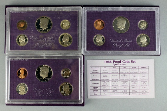 3 US Mint Proof Sets; 1984,1985,1986