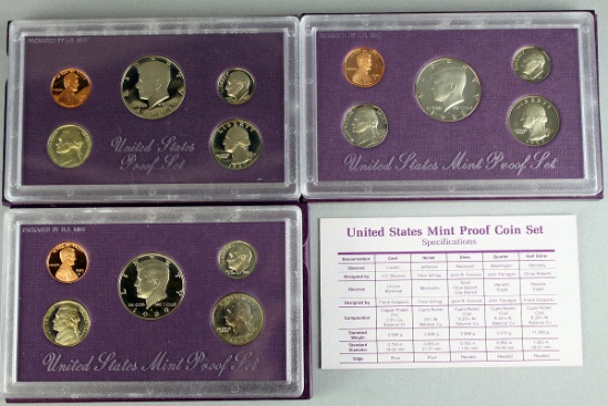 3 US Mint Proof Sets; 1987,1988,1989