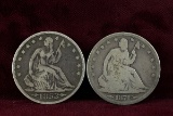 2 Seated Liberty Half Dollars w/Arrows at date, 1853 & 1874