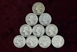 10 Washington Silver Quarters; various dates/mints, see notes