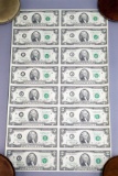 1976 US $2 Uncut Sheet of (16) Federal Reserve Notes