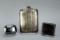 Silver Colored Flask, Card Case & Hinged Box
