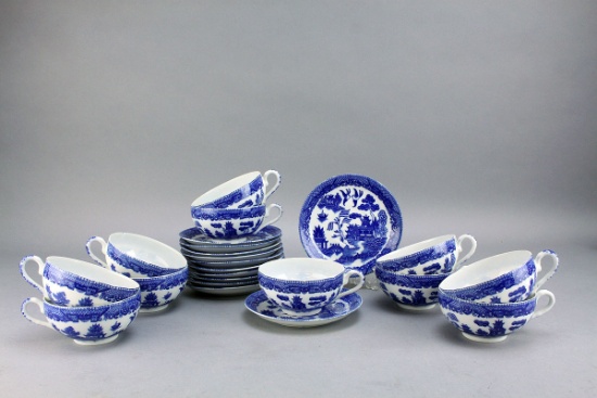 Japanese Blue & White Porcelain Cups & Saucers