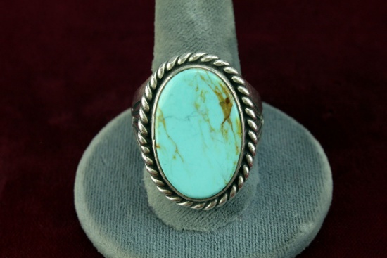 Southwest Style Sterling & Turquoise Ring, Sz. 14
