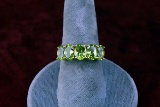 10k Gold Ring w/ 5 Emerald Colored Stones, Sz. 8, 3.0 Grams