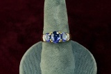 10k Gold Ring w/ 3 Sapphire Colored Stones, Sz. 8.25, 3.5 Grams