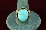 Southwest Style Sterling & Turquoise Ring, Sz. 15.5