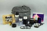 Assorted Camera Lenses, Filters, Bag, Nikon Manual
